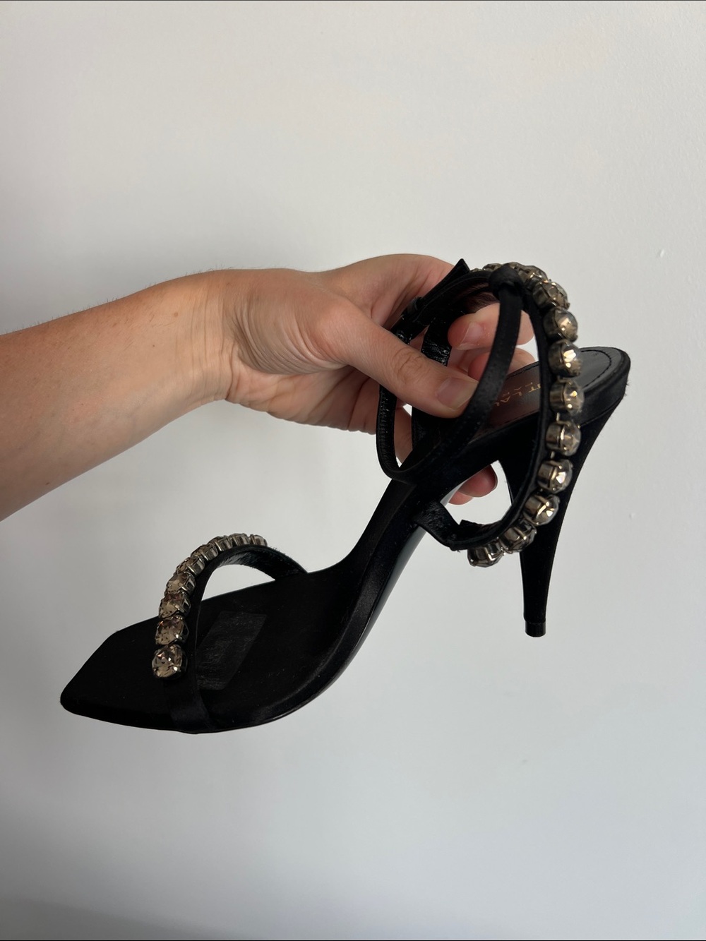 Saint Laurent Paris black and crystal embellished open toe sandals strappy heels - Picture 10 of 12